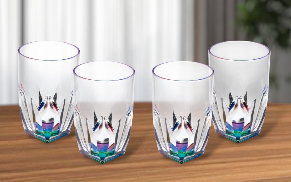 Set of Four Clear and Rainbow Geometric Acrylic Highball Glasses HomeRoots
