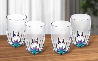 Set of Four Clear and Rainbow Geometric Acrylic Highball Glasses HomeRoots