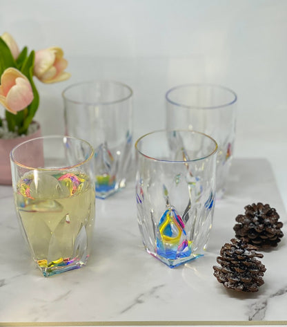Set of Four Clear and Rainbow Geometric Acrylic Highball Glasses HomeRoots