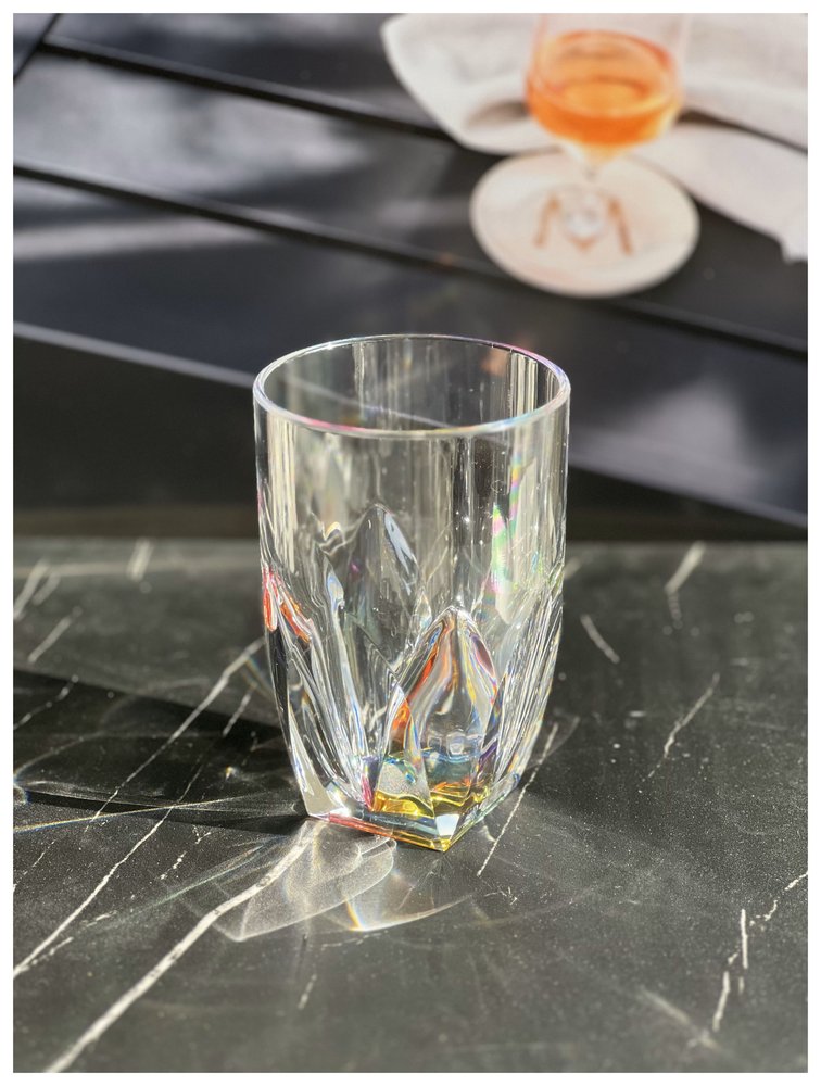 Set of Four Clear and Rainbow Geometric Acrylic Highball Glasses HomeRoots