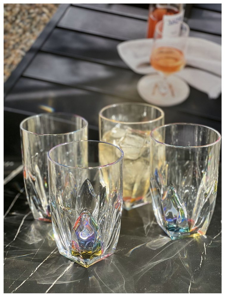 Set of Four Clear and Rainbow Geometric Acrylic Highball Glasses HomeRoots