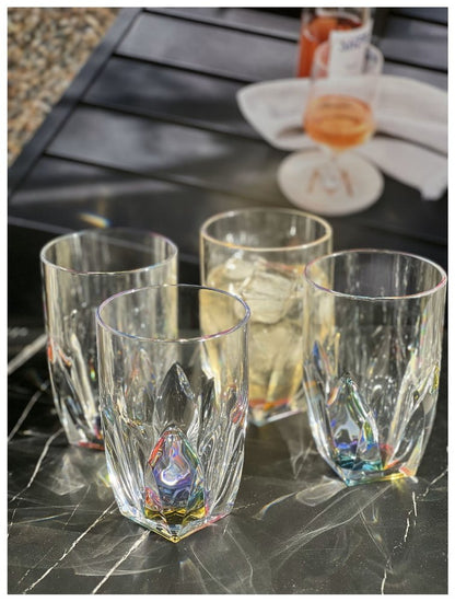 Set of Four Clear and Rainbow Geometric Acrylic Highball Glasses HomeRoots