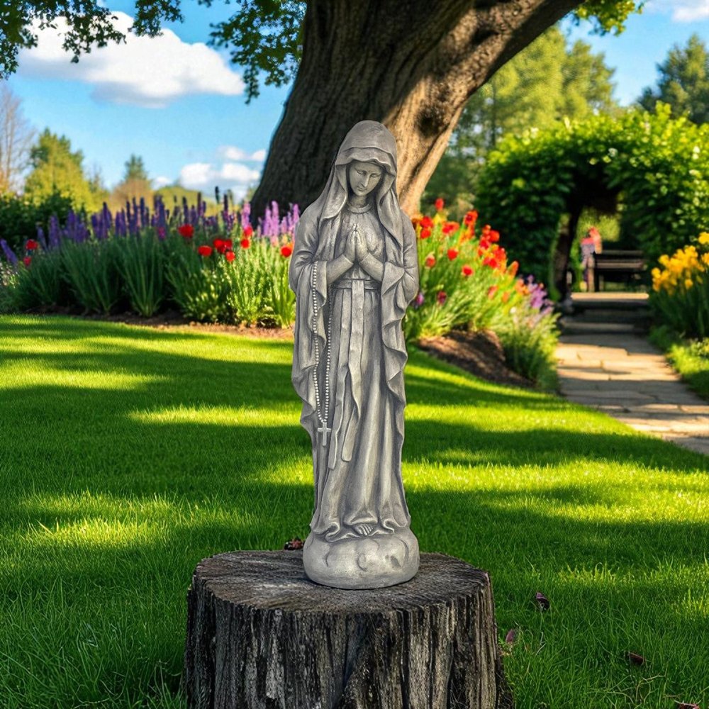 32" Gray Polyresin Virgin Mary Outdoor Statue HomeRoots