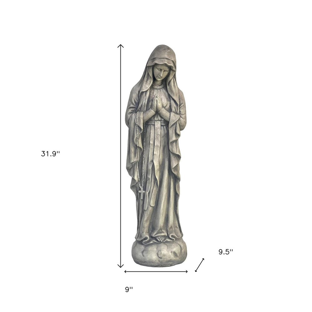 32" Gray Polyresin Virgin Mary Outdoor Statue — view 8