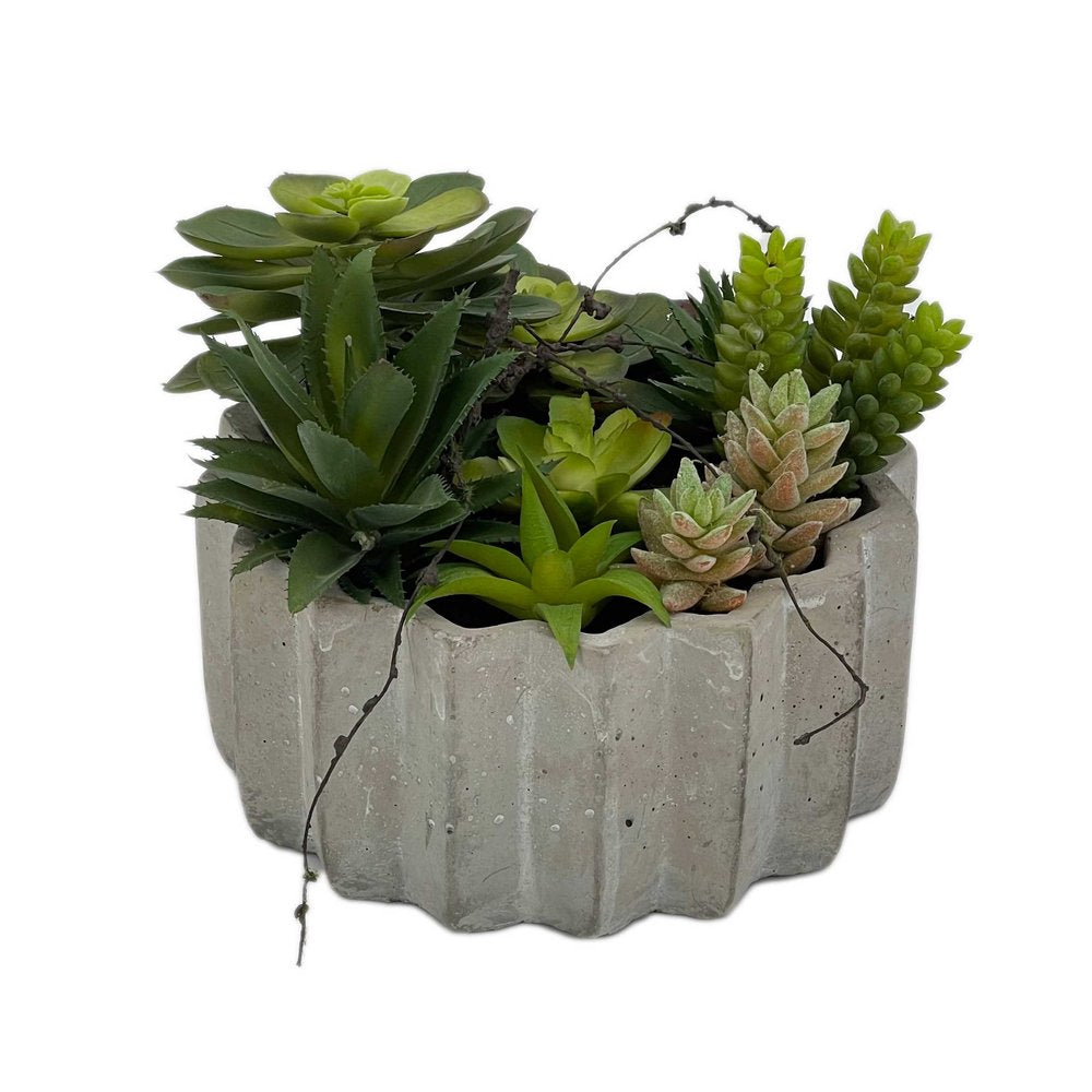 8" Green Artificial Succulents in a Gray Planter HomeRoots