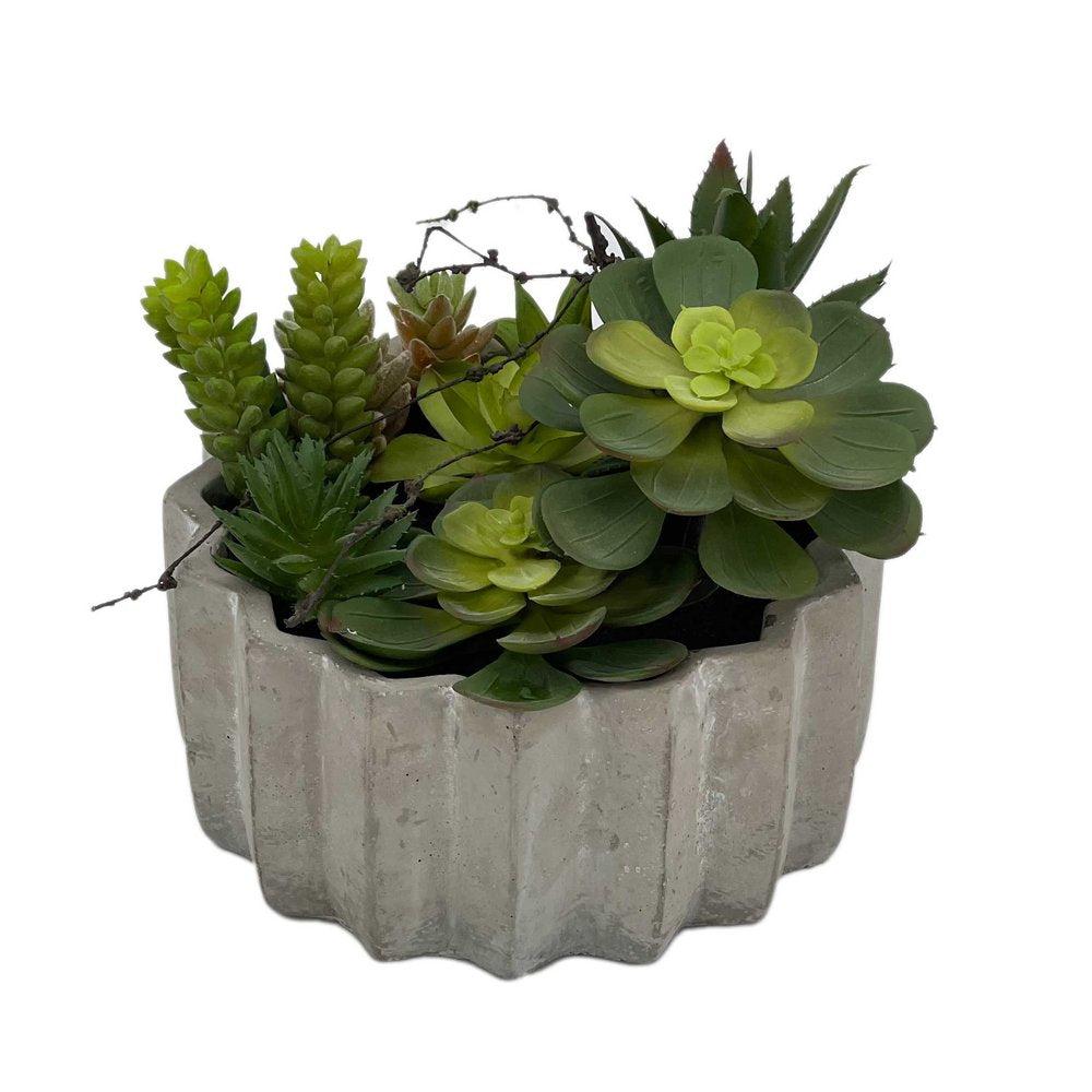 8" Green Artificial Succulents in a Gray Planter HomeRoots