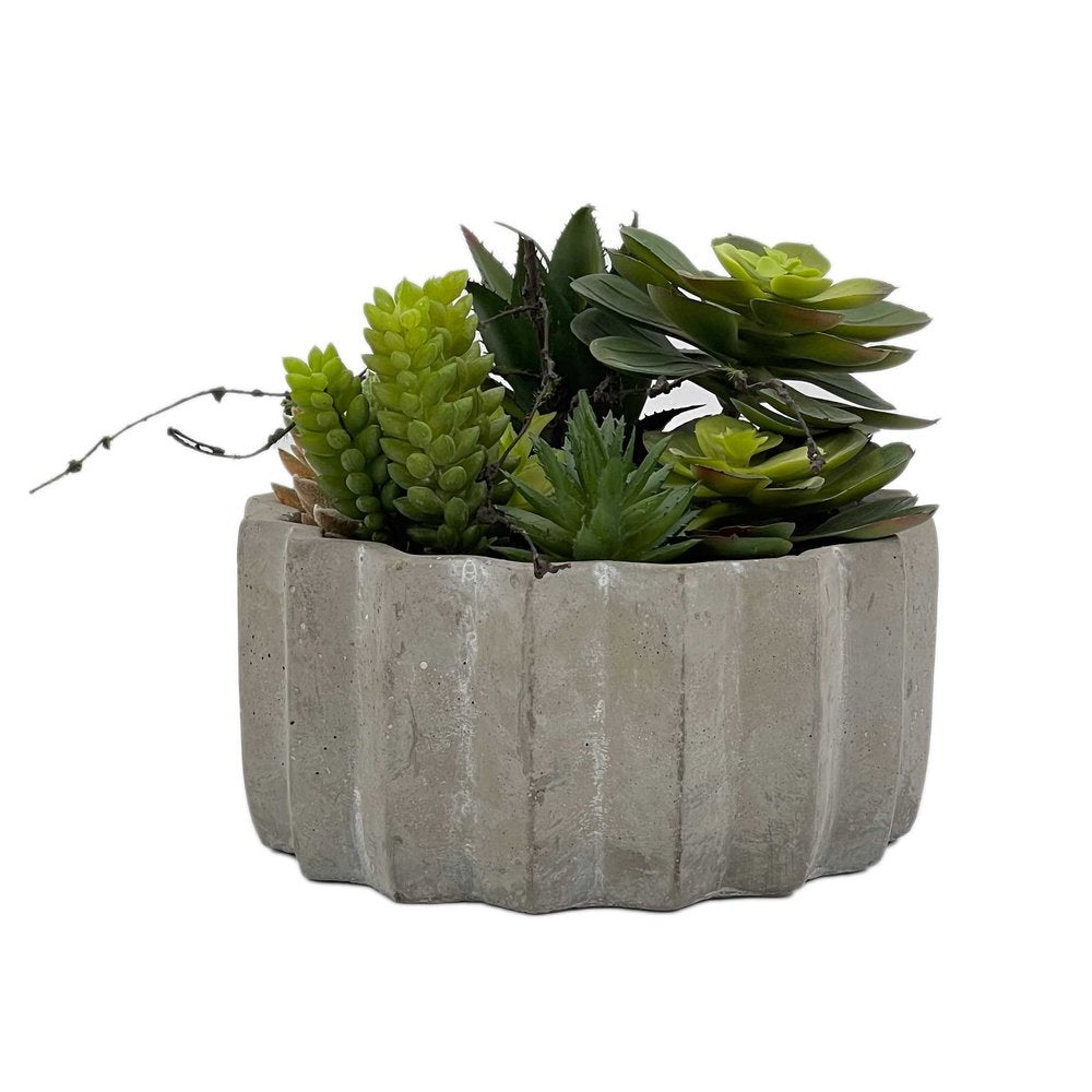 8" Green Artificial Succulents in a Gray Planter HomeRoots