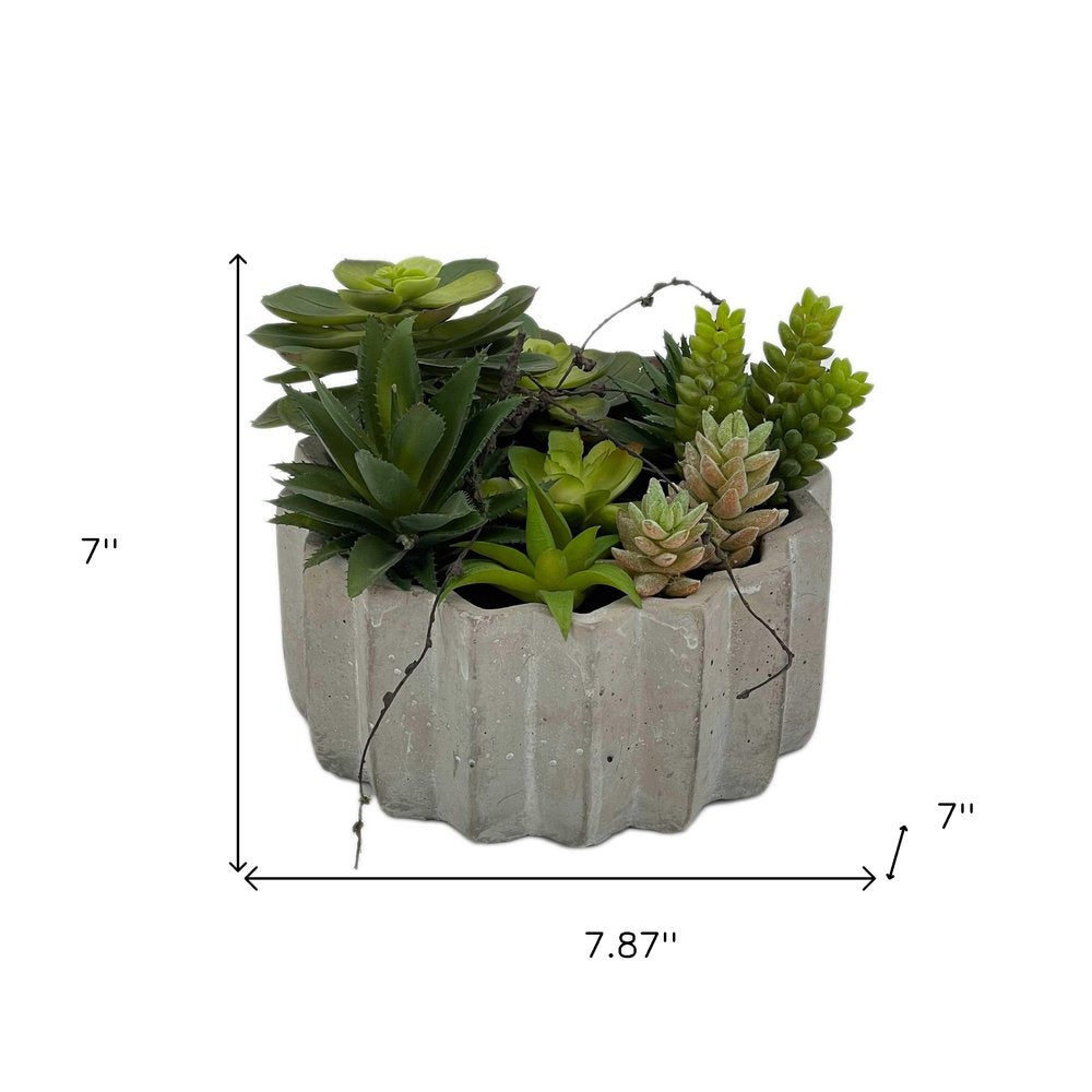 8" Green Artificial Succulents in a Gray Planter HomeRoots