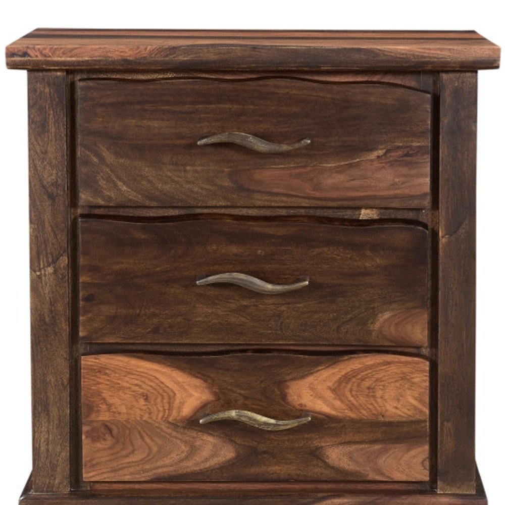 27" Dark Brown Solid Wood Three Drawer Nightstand HomeRoots