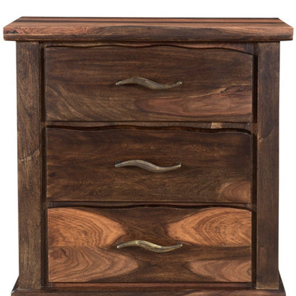 27" Dark Brown Solid Wood Three Drawer Nightstand HomeRoots