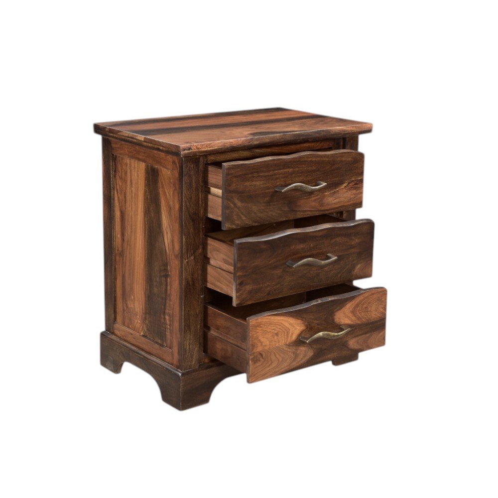 27" Dark Brown Solid Wood Three Drawer Nightstand HomeRoots
