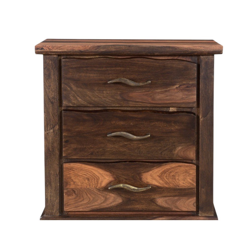 27" Dark Brown Solid Wood Three Drawer Nightstand HomeRoots