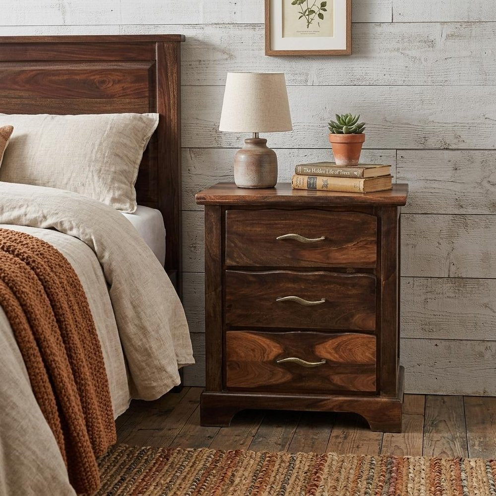 27" Dark Brown Solid Wood Three Drawer Nightstand HomeRoots