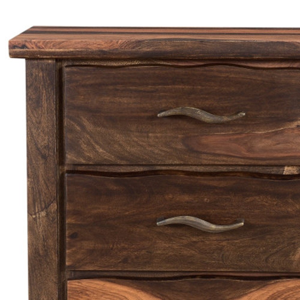 27" Dark Brown Solid Wood Three Drawer Nightstand HomeRoots
