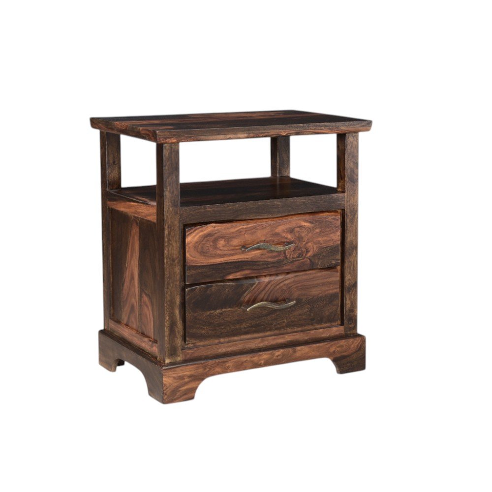 27" Dark Brown Solid Wood Two Drawer Nightstand — view 3
