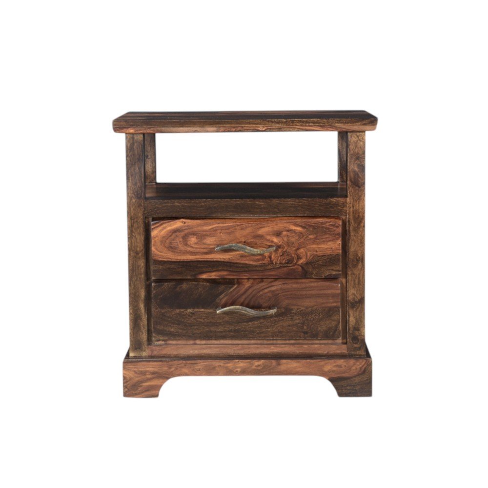 27" Dark Brown Solid Wood Two Drawer Nightstand — view 4