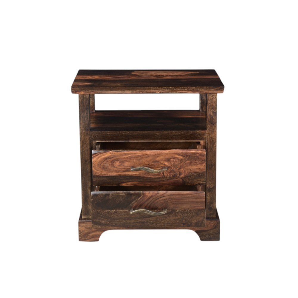 27" Dark Brown Solid Wood Two Drawer Nightstand — view 5