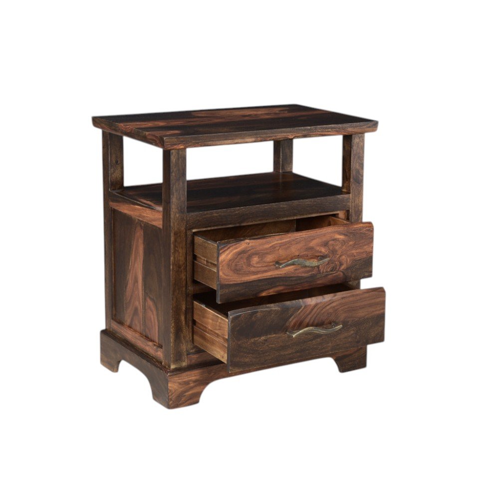 27" Dark Brown Solid Wood Two Drawer Nightstand — view 6
