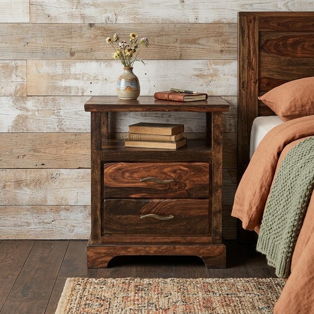27" Dark Brown Solid Wood Two Drawer Nightstand — view 7