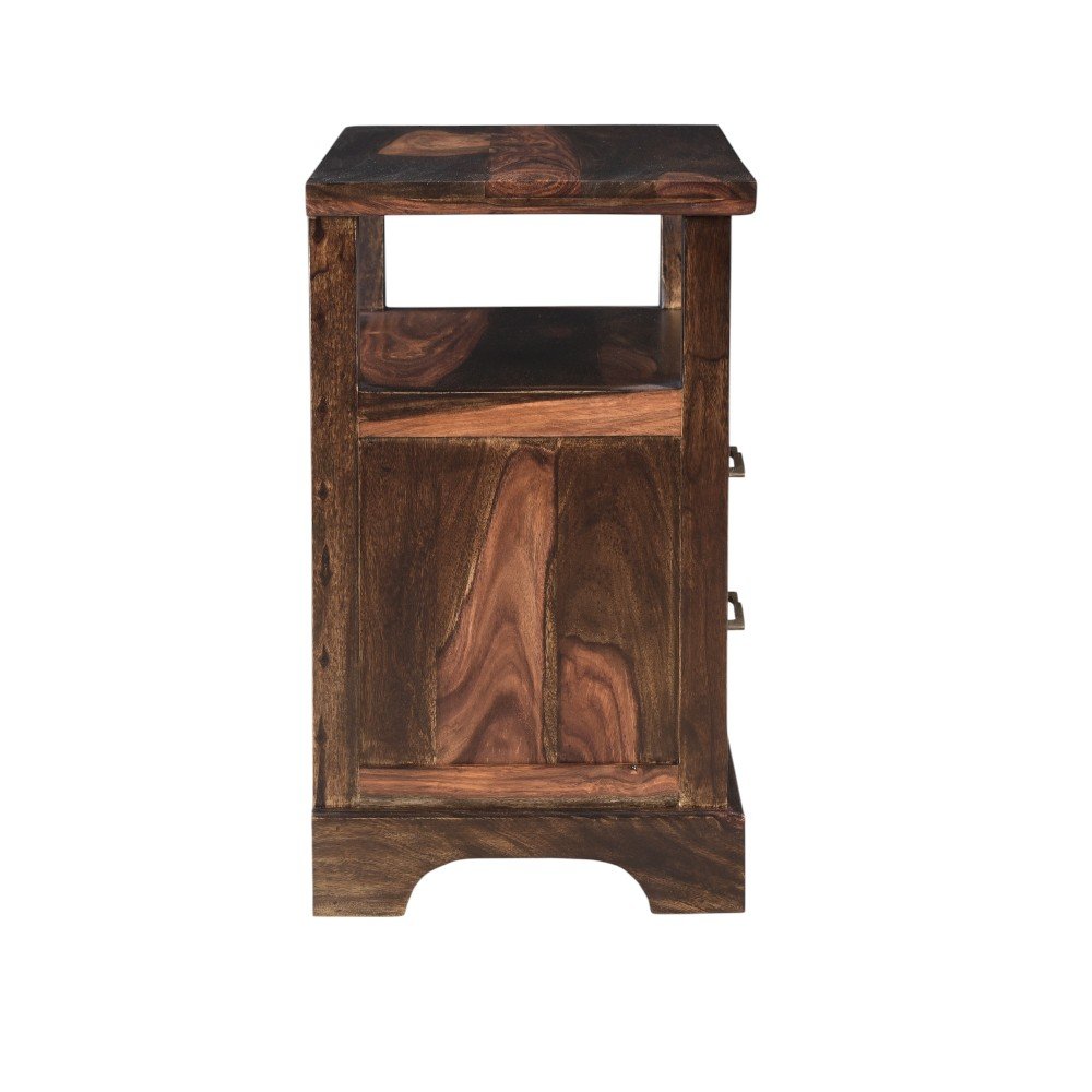 27" Dark Brown Solid Wood Two Drawer Nightstand — view 2