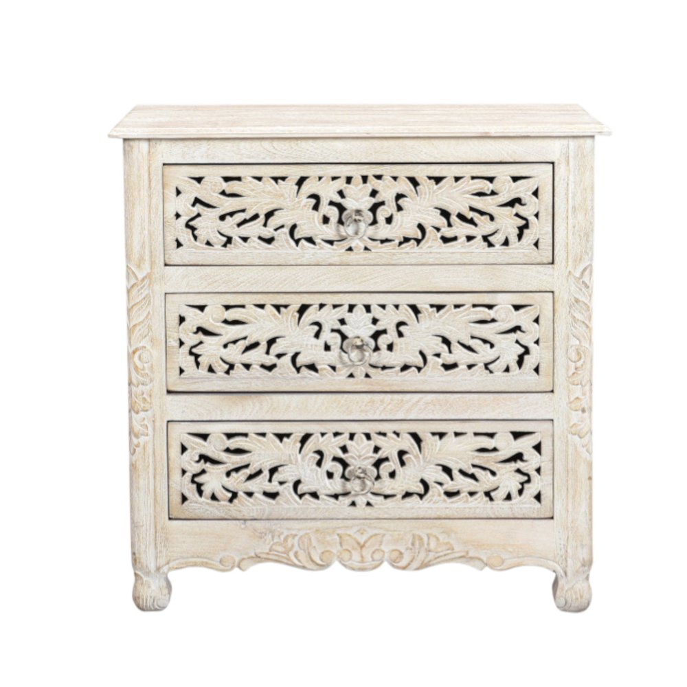 30" White Solid Wood Distressed Three Drawer Nightstand HomeRoots