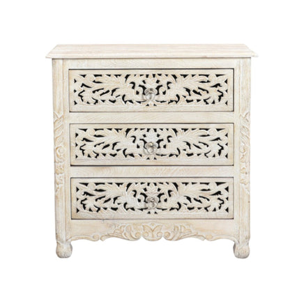 30" White Solid Wood Distressed Three Drawer Nightstand HomeRoots