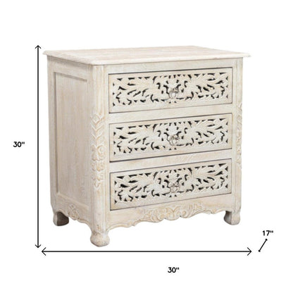 30" White Solid Wood Distressed Three Drawer Nightstand HomeRoots