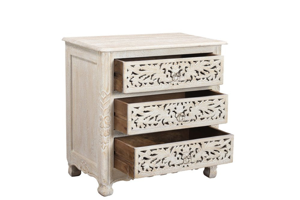 30" White Solid Wood Distressed Three Drawer Nightstand HomeRoots