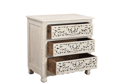 30" White Solid Wood Distressed Three Drawer Nightstand HomeRoots