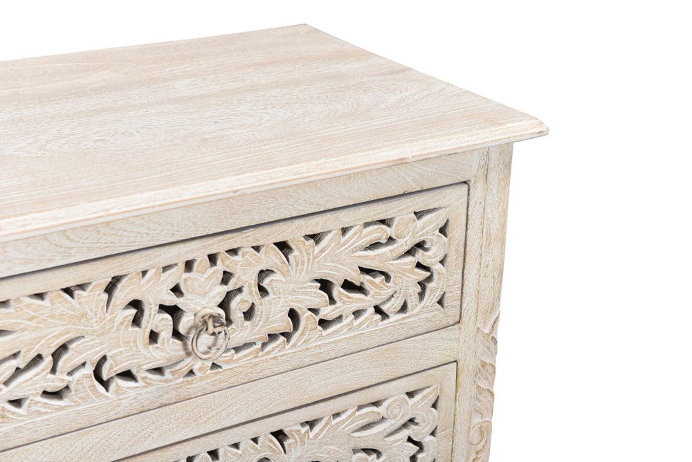 30" White Solid Wood Distressed Three Drawer Nightstand — view 2