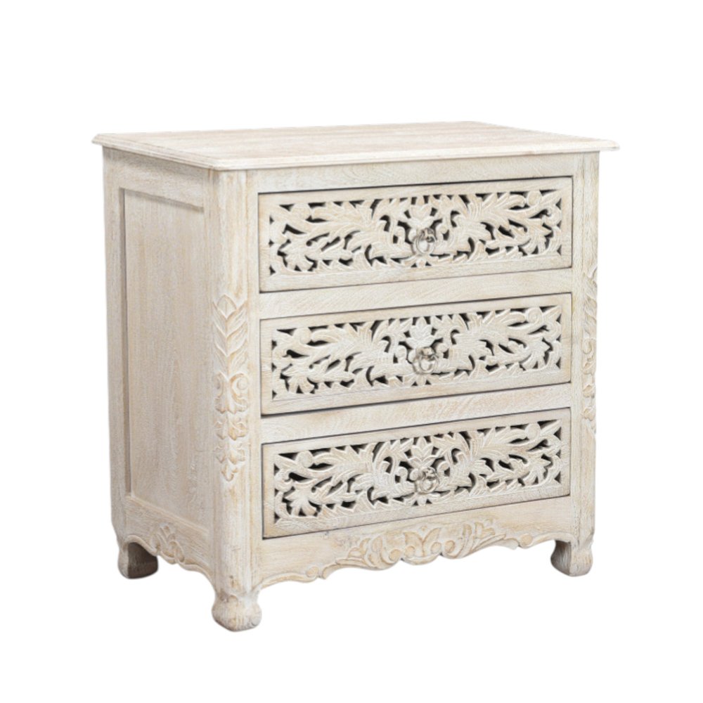 30" White Solid Wood Distressed Three Drawer Nightstand HomeRoots