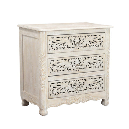 30" White Solid Wood Distressed Three Drawer Nightstand HomeRoots