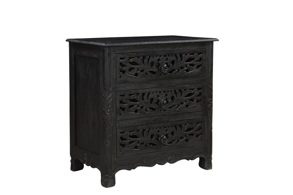 30" Black Solid Wood Distressed Three Drawer Nightstand HomeRoots