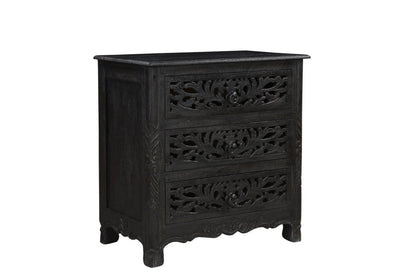 30" Black Solid Wood Distressed Three Drawer Nightstand HomeRoots
