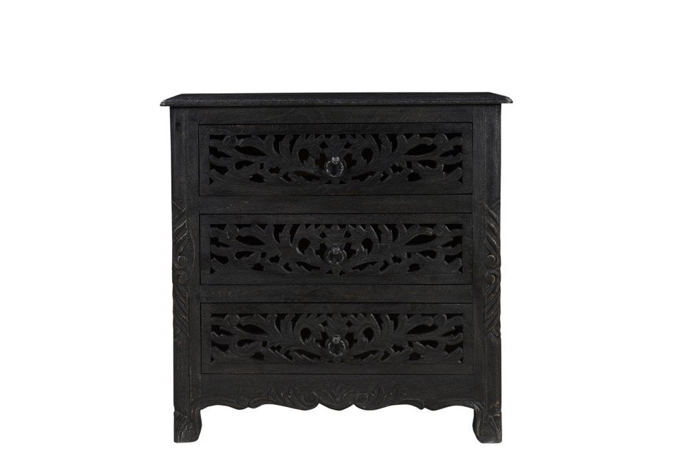 30" Black Solid Wood Distressed Three Drawer Nightstand HomeRoots