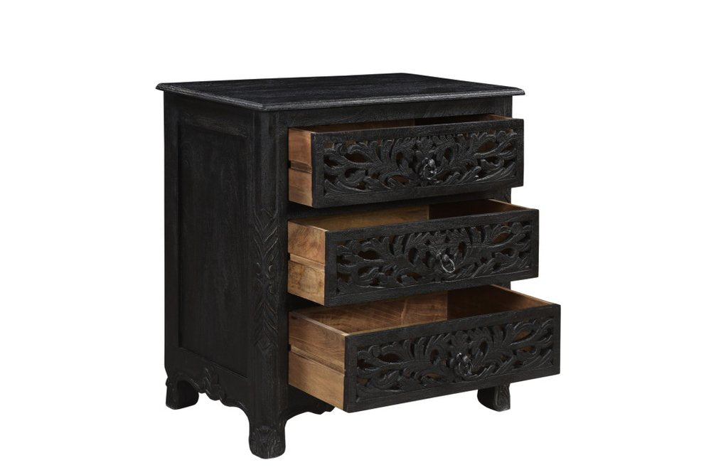 30" Black Solid Wood Distressed Three Drawer Nightstand HomeRoots