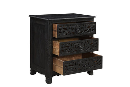30" Black Solid Wood Distressed Three Drawer Nightstand HomeRoots
