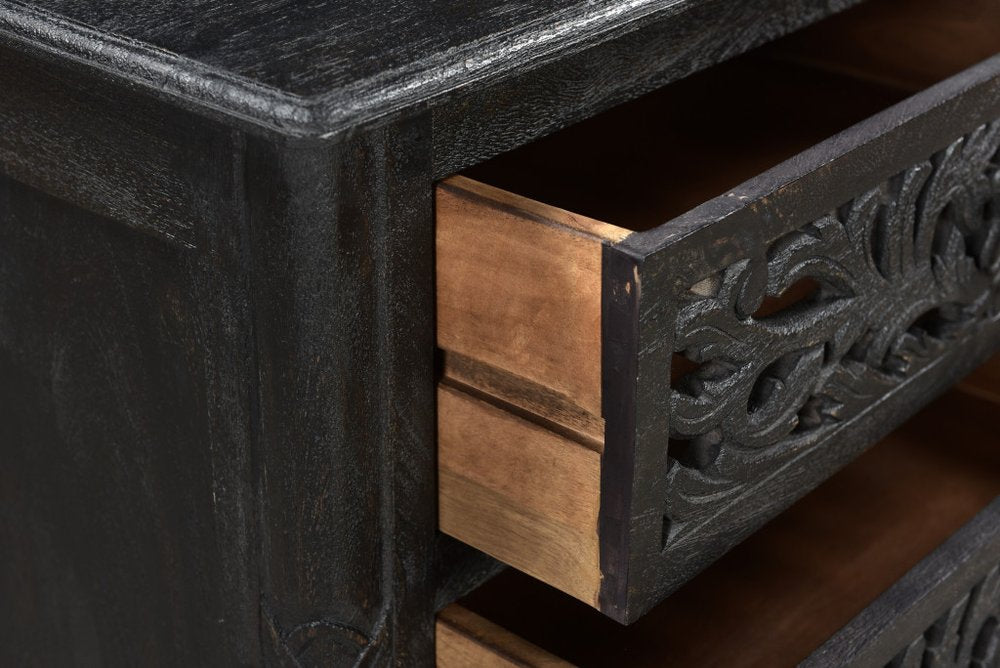 30" Black Solid Wood Distressed Three Drawer Nightstand HomeRoots
