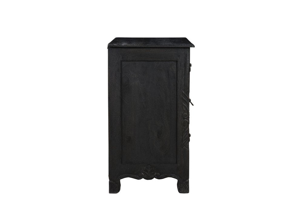 30" Black Solid Wood Distressed Three Drawer Nightstand HomeRoots