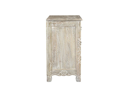 30" Distressed Gray Three Drawer Floral Carved Solid Wood Nightstand HomeRoots