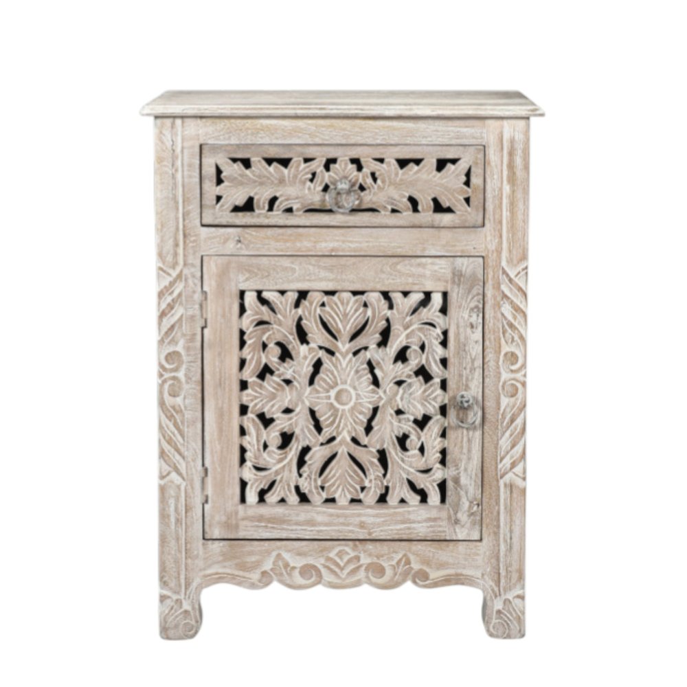 30" White Solid Wood Distressed One Drawer Nightstand HomeRoots