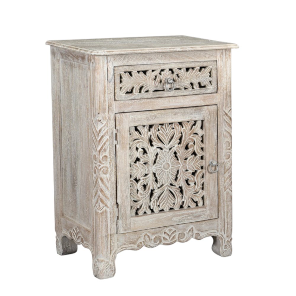 30" White Solid Wood Distressed One Drawer Nightstand HomeRoots