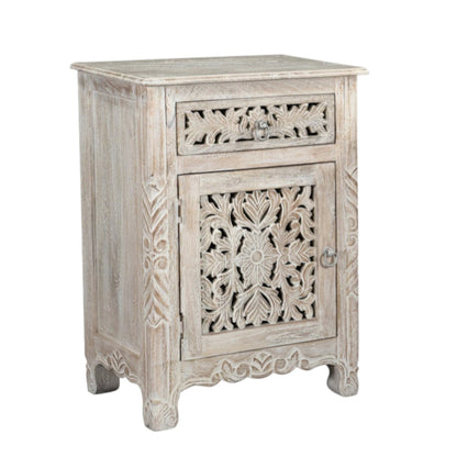 30" White Solid Wood Distressed One Drawer Nightstand HomeRoots
