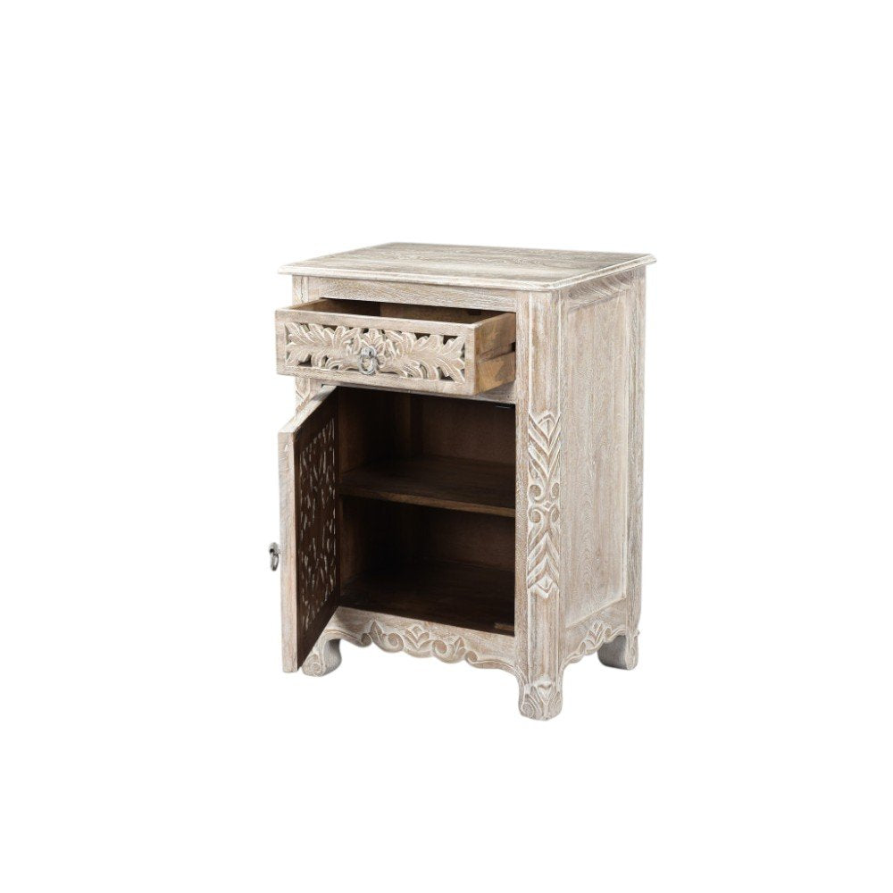 30" White Solid Wood Distressed One Drawer Nightstand HomeRoots