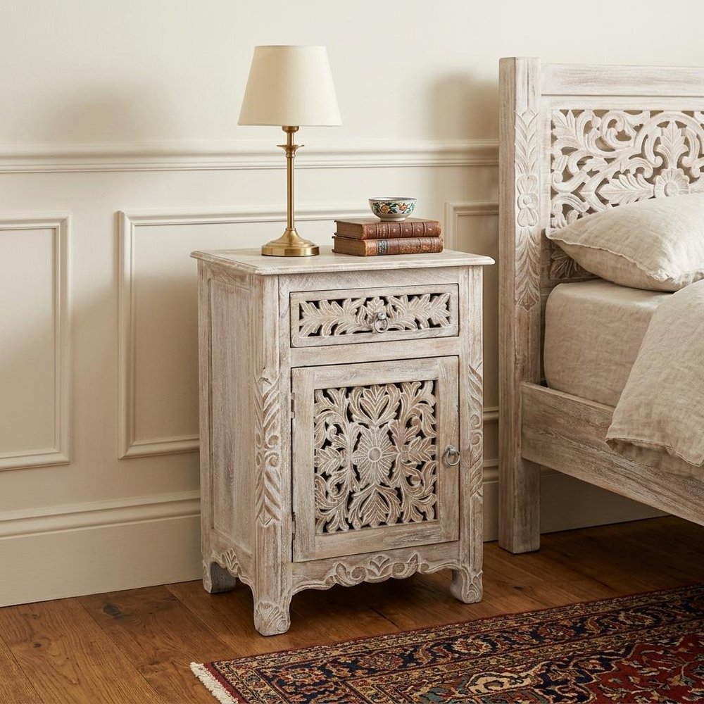 30" White Solid Wood Distressed One Drawer Nightstand HomeRoots