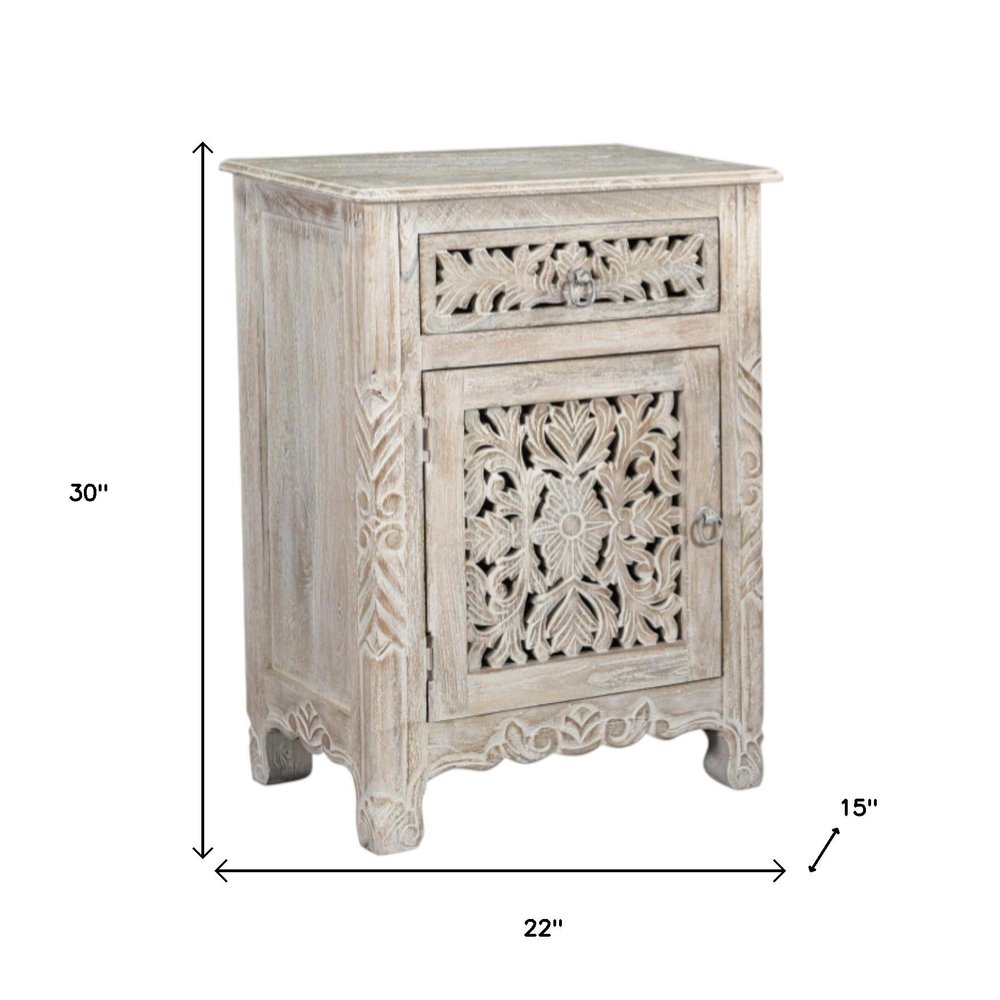 30" White Solid Wood Distressed One Drawer Nightstand HomeRoots