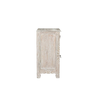 30" Distressed White One Drawer Carved Floral Solid Wood Nightstand HomeRoots
