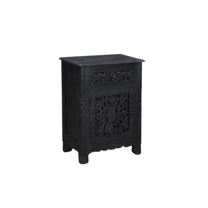 30" Black Solid Wood Distressed One Drawer Nightstand