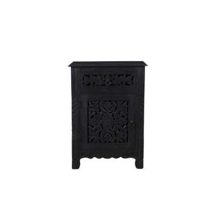 30" Black Solid Wood Distressed One Drawer Nightstand