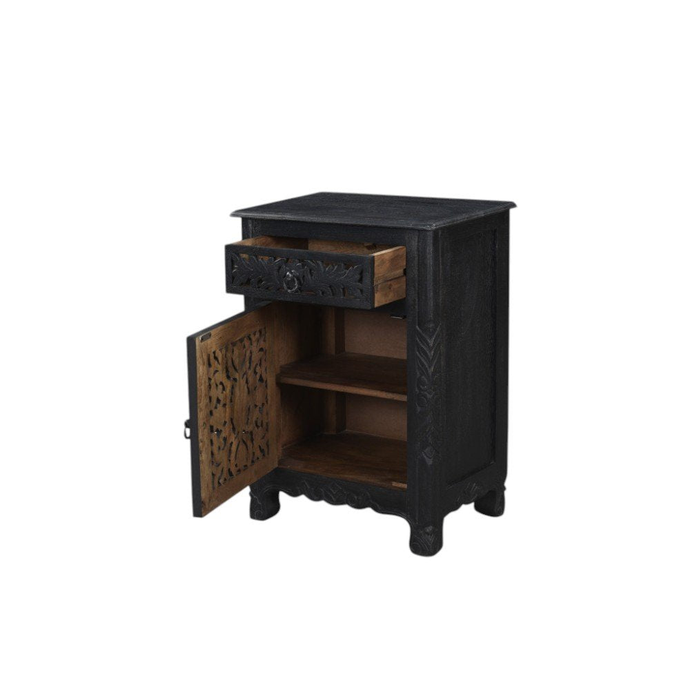 30" Black Solid Wood Distressed One Drawer Nightstand HomeRoots